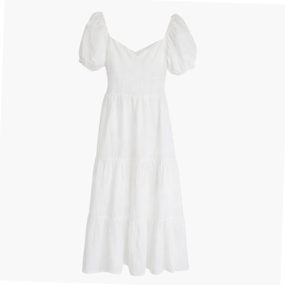 Jessica Simpson Tiered Midi Dress Womens M White Puff Sleeve Cutout Tie EUC - Picture 4 of 8